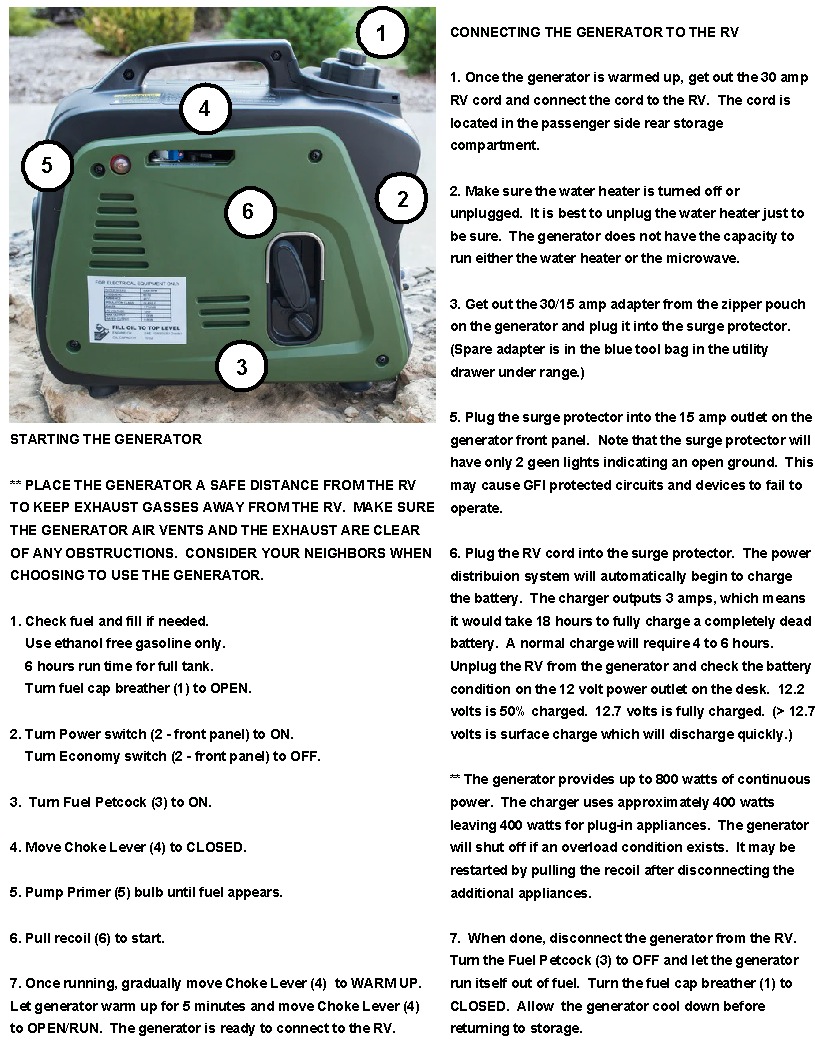 Sportsman 1000W Generator Instruction Sheet